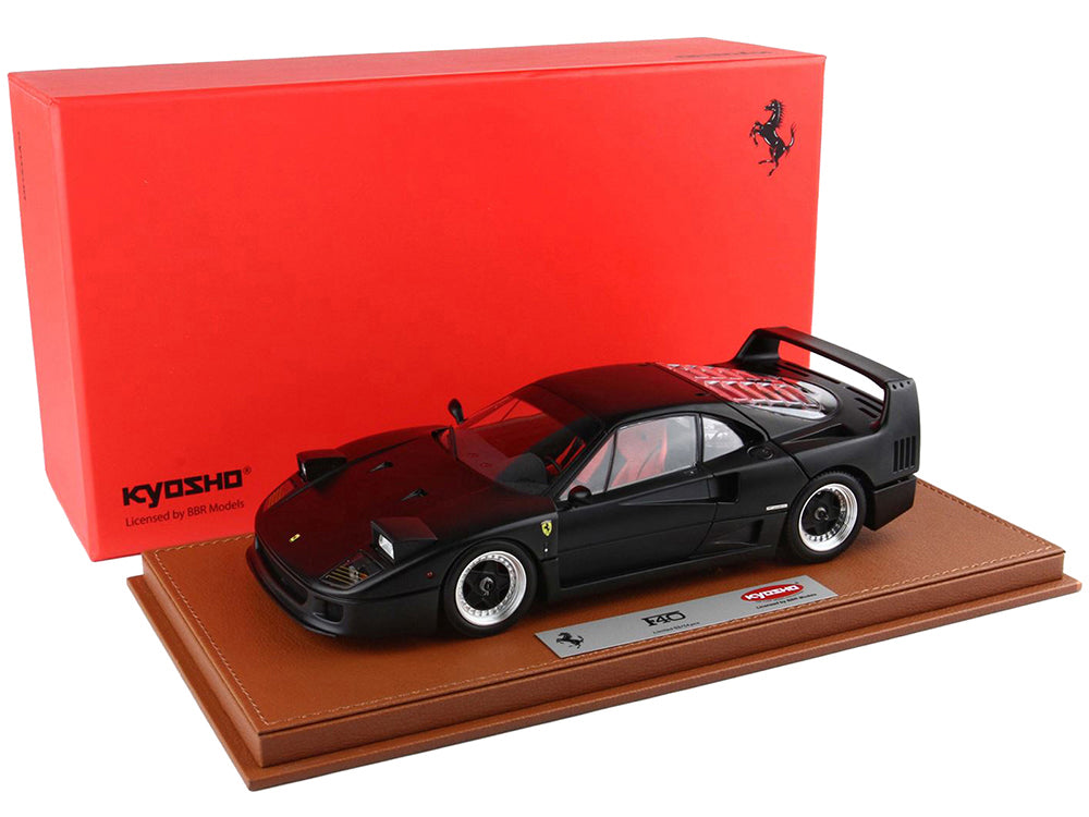 Ferrari F40 Matt Black with Snow Tires and Red Seats with DISPLAY CASE Limited Edition to 54 pieces Worldwide 1-18 Diecast Model Car by BBR and Kyosh