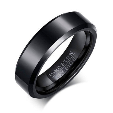 Tungsten Carbide Mirrored Polished Plain Comfort Fit Ring - Black   - Size 12