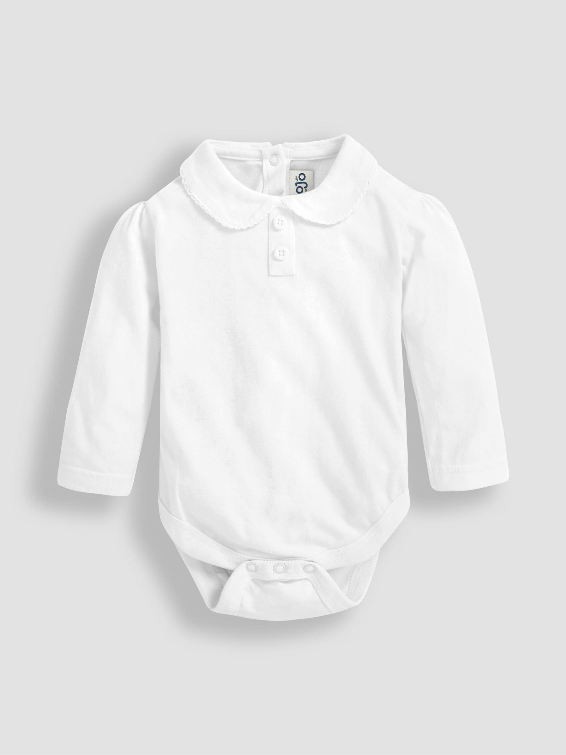 White Plain Long Sleeve Peter Pan Bodysuit 3-6 Mths
