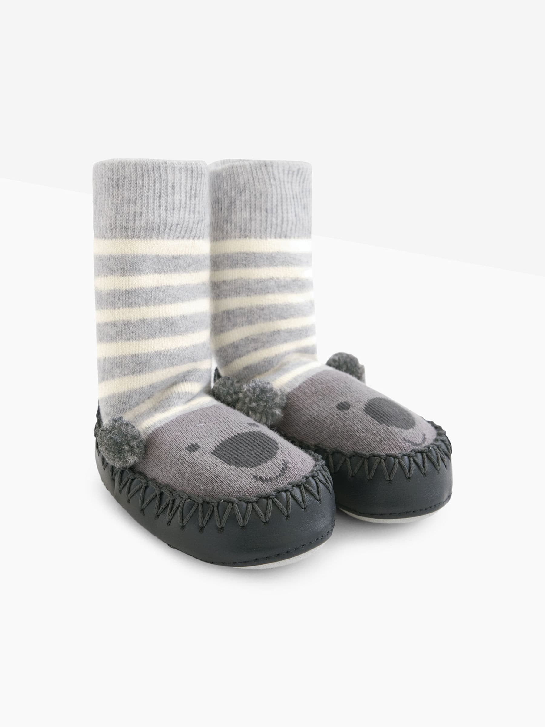 Grey Moccasin Slipper Socks 6-12 Mths