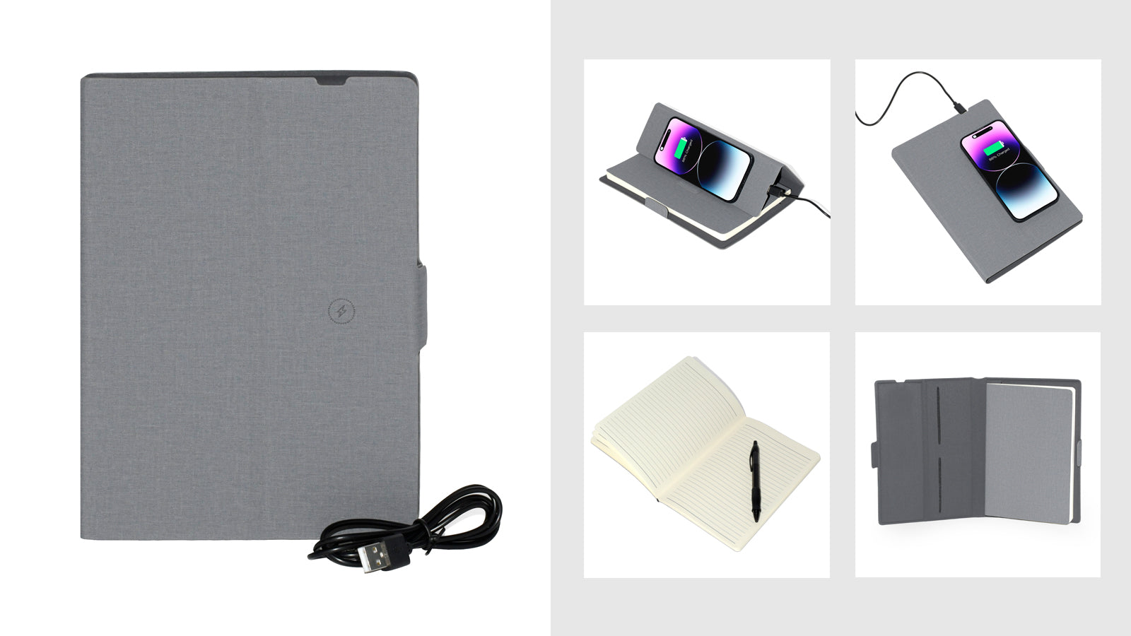NICCI Notebook with Wireless Phone Charger Grey