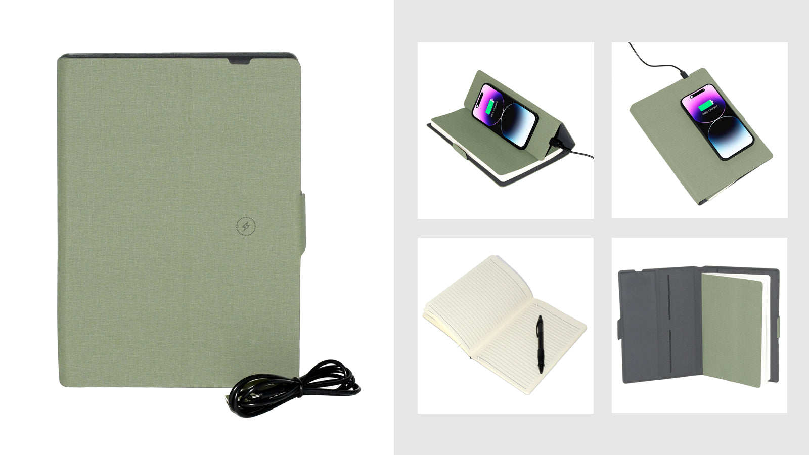 NICCI Notebook with Wireless Phone Charger Dark Sage