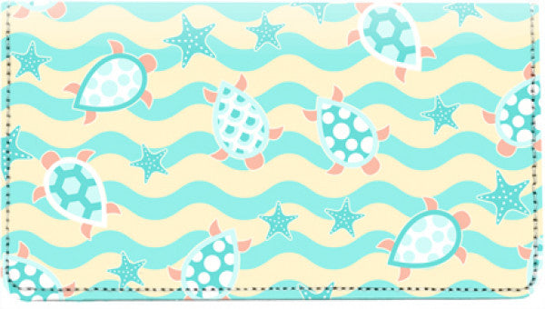 Colorful Sea Turtles Leather Checkbook Cover