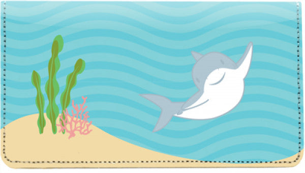 Happy Shark Leather Checkbook Cover