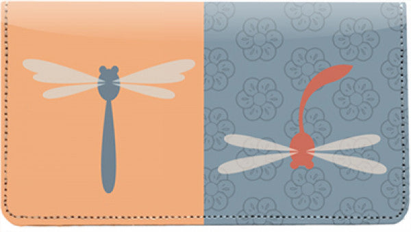 Retro Dragonflies Leather Checkbook Cover
