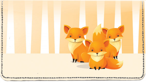 Playful Foxes Leather Checkbook Cover
