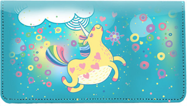 Cartoon Unicorns Leather Checkbook Cover