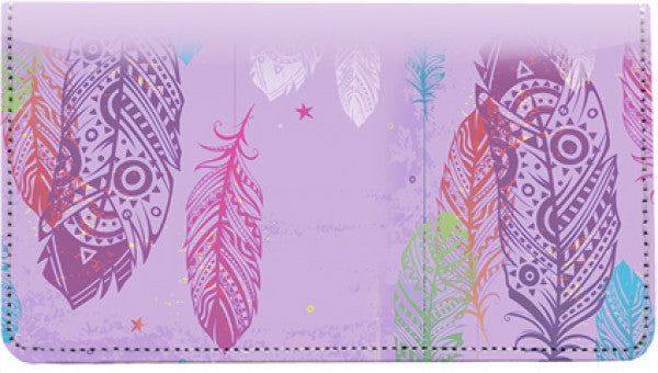 Painted Feathers Leather Checkbook Cover
