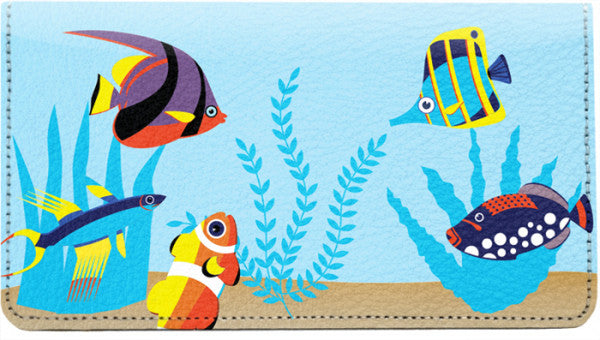 Whimsical Fish Leather Checkbook Cover