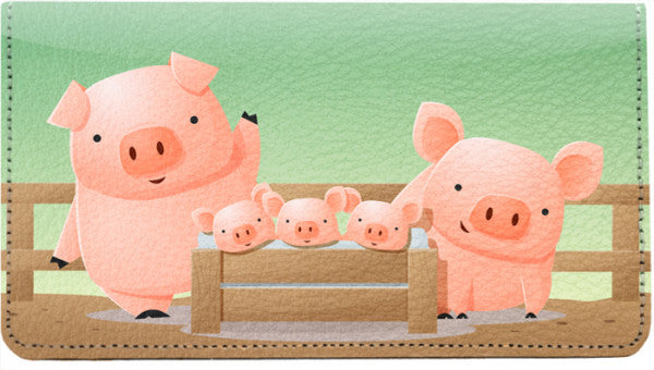 Happy Animal Family Leather Checkbook Cover