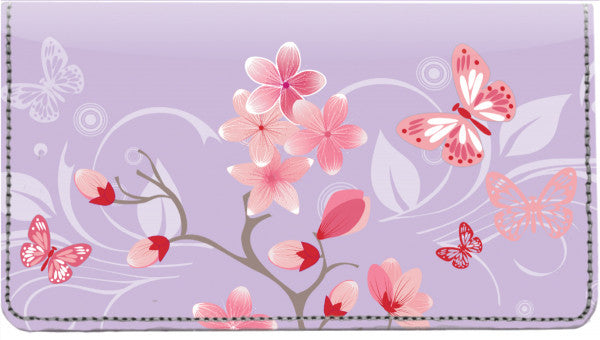 Cherry Blossoms Leather Checkbook Cover