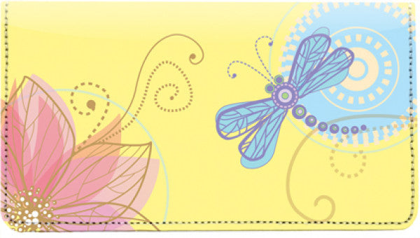 Garden Dragonflies Leather Checkbook Cover