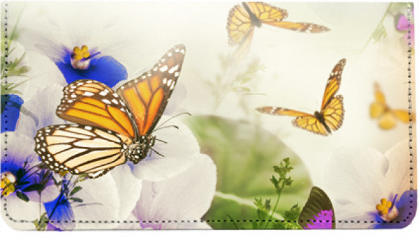 Spring Time Butterflies Leather Checkbook Cover