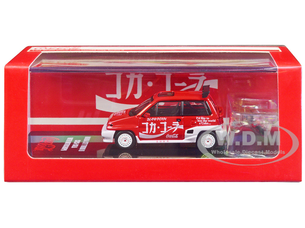 Honda City Turbo II RHD (Right Hand Drive) Red and White "Coca-Cola" with Honda Motocompo Scooter 1-64 Diecast Model Car by Inno Models