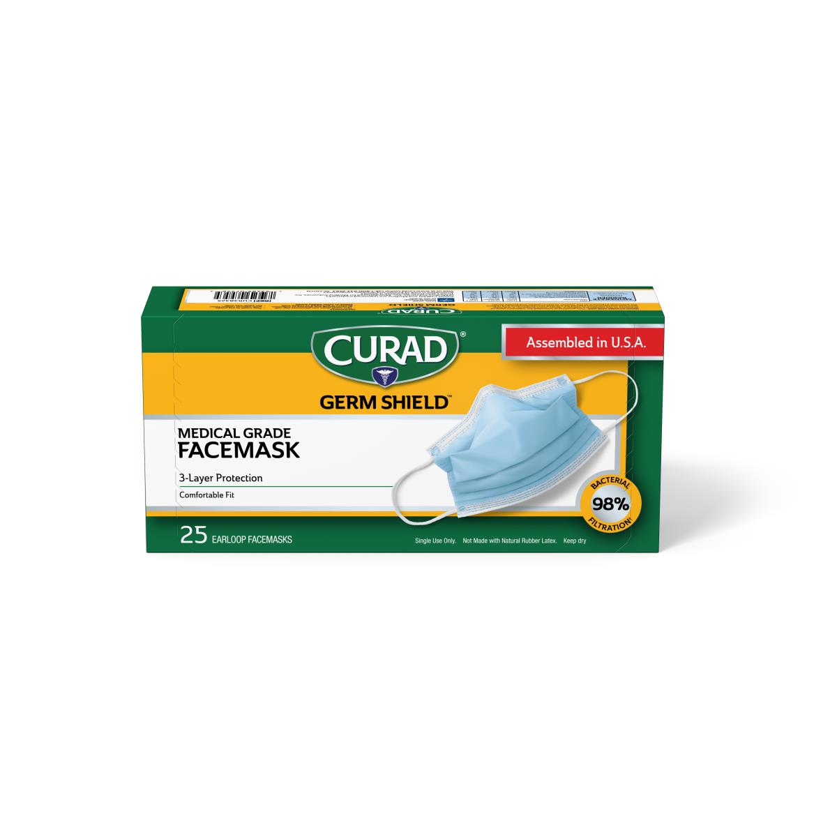 CURAD Germ Shield Medical Grade Face Mask with Ear Loops, Case of 12