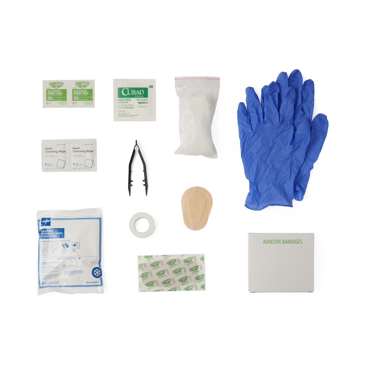 Curad Complete 175 Piece First Aid Kit, No Splint, Blue Nitrile Gloves, Case of 6