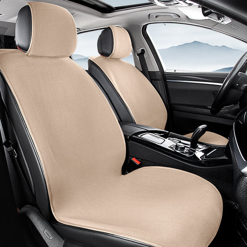 Chenille Anti-scratch Breathable Seat Protective Front Car Seat Cover Full Set, Khaki - One Seat