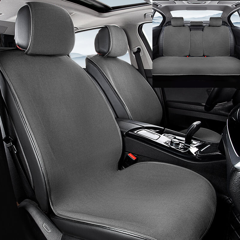 Chenille Anti-scratch Breathable Seat Protective Front Car Seat Cover Full Set, Grey - Full Seat