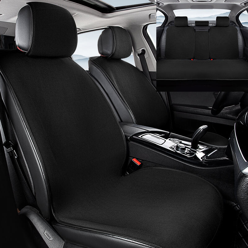 Chenille Anti-scratch Breathable Seat Protective Front Car Seat Cover Full Set, Black - Full Seat