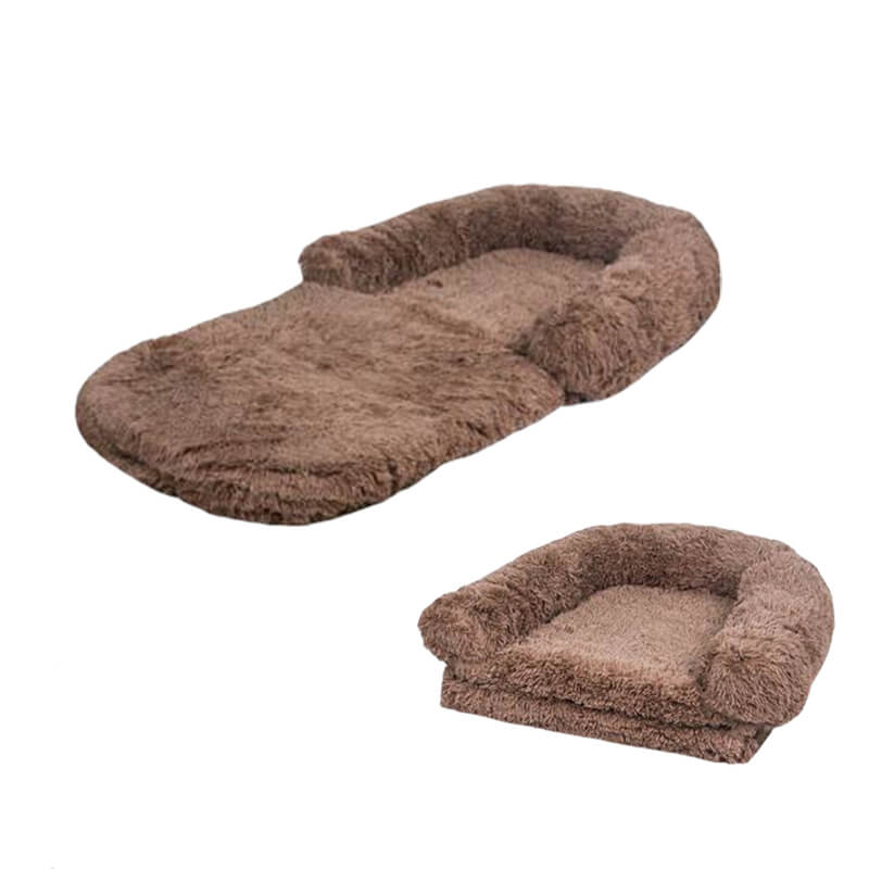 Chic Plush Large Dog Bed Foldable Human Dog Bed, Brown