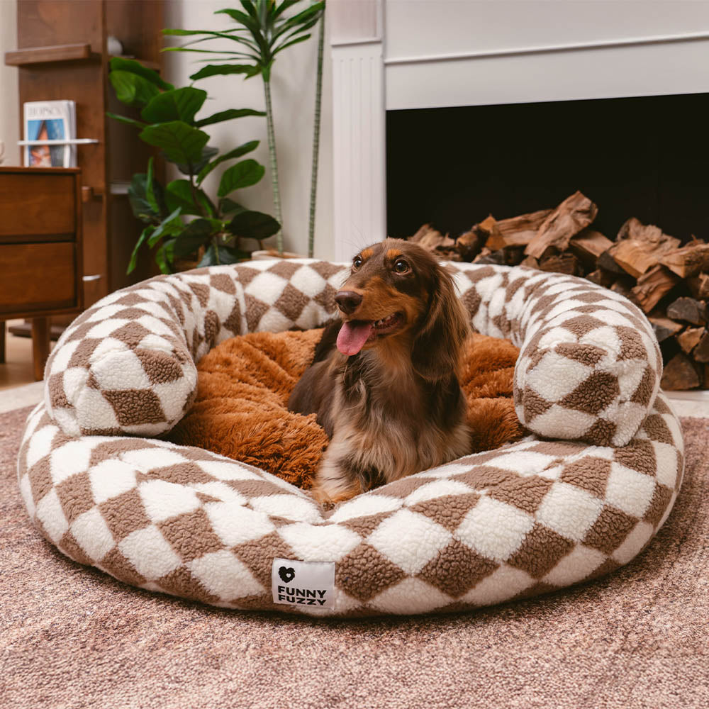 Classic Argyle Washable Bolster Donut Dog Bed - Cozy Haven, Black - M
