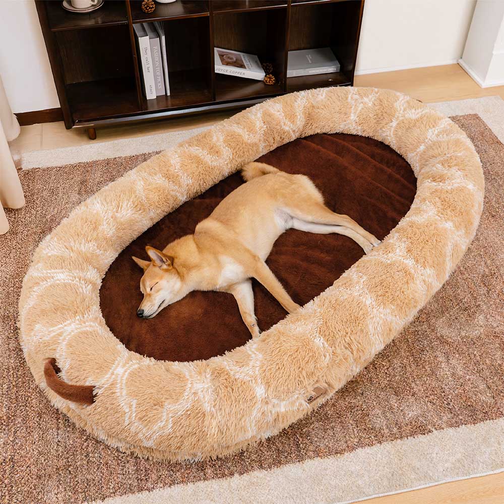 Classic Fluffy Super Large Donut Human Dog Bed - Cuddle Cradle, Khaki