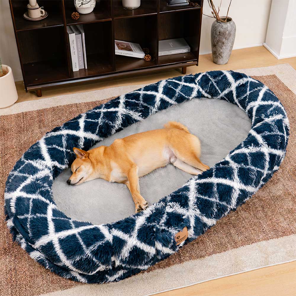 Classic Fluffy Super Large Donut Human Dog Bed - Cuddle Cradle, Navy Blue