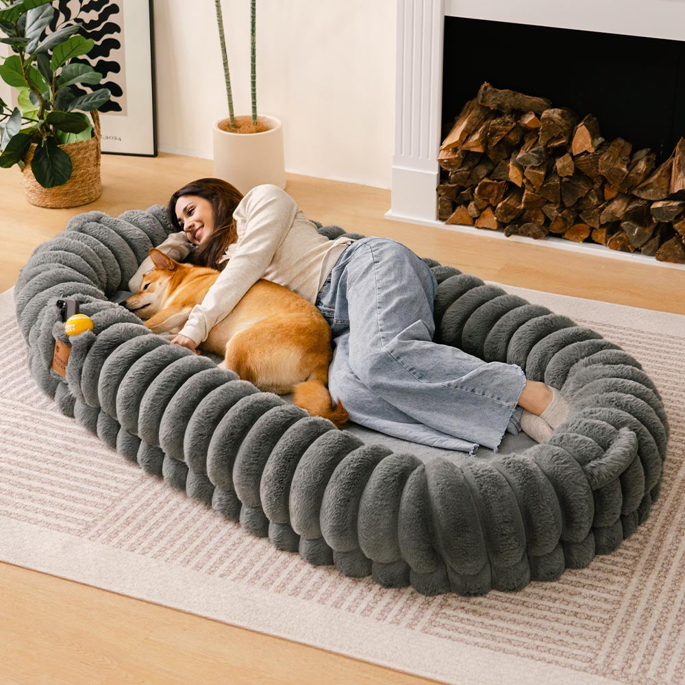 Classic Fluffy Super Large Donut Human Dog Bed - Cuddle Cradle, Gray