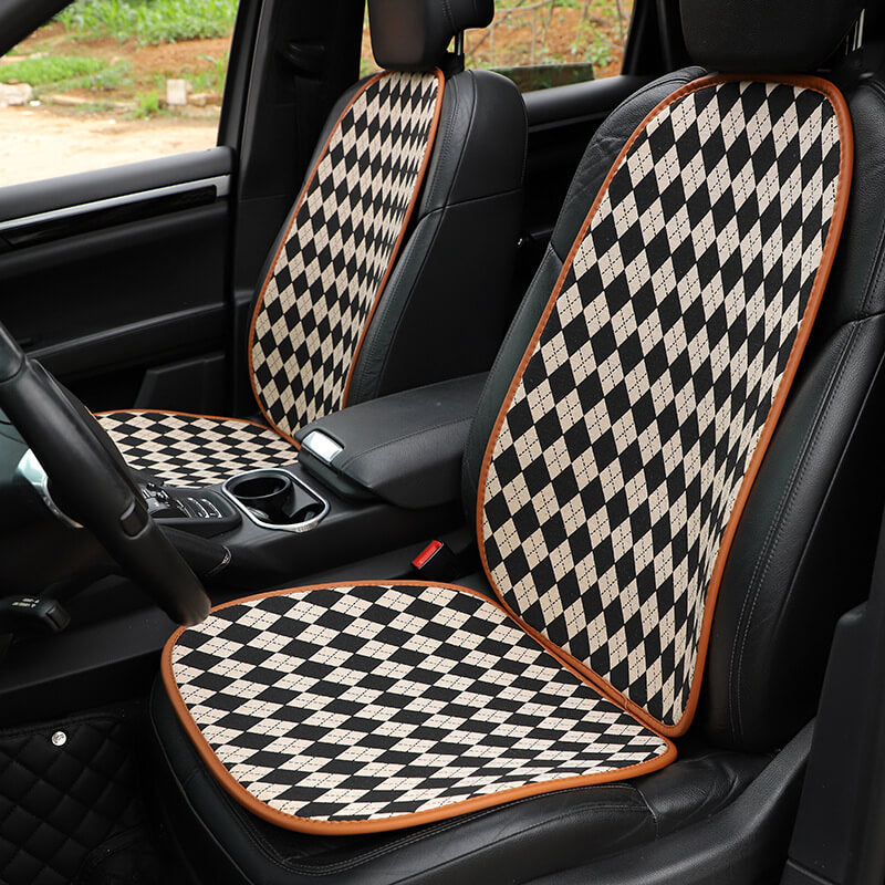 Classic Rhombus Color Matching Non-slip Front Car Seat Cover Full Set, Brown - One Seat