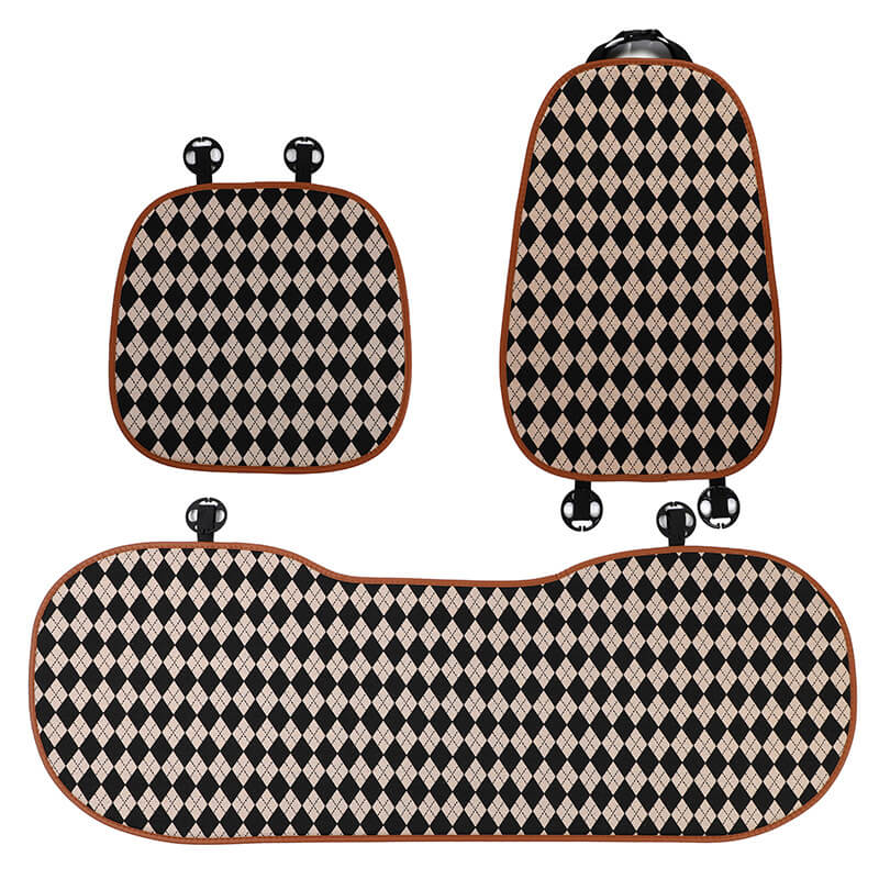 Classic Rhombus Color Matching Non-slip Front Car Seat Cover Full Set, Brown - Full Set