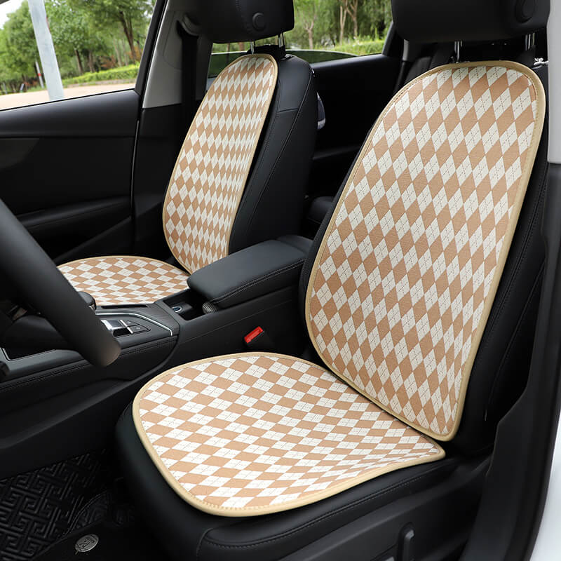 Classic Rhombus Color Matching Non-slip Front Car Seat Cover Full Set, Yellow - Two Seat
