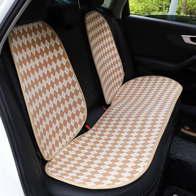 Classic Rhombus Color Matching Non-slip Front Car Seat Cover Full Set, Yellow - Rear Seat