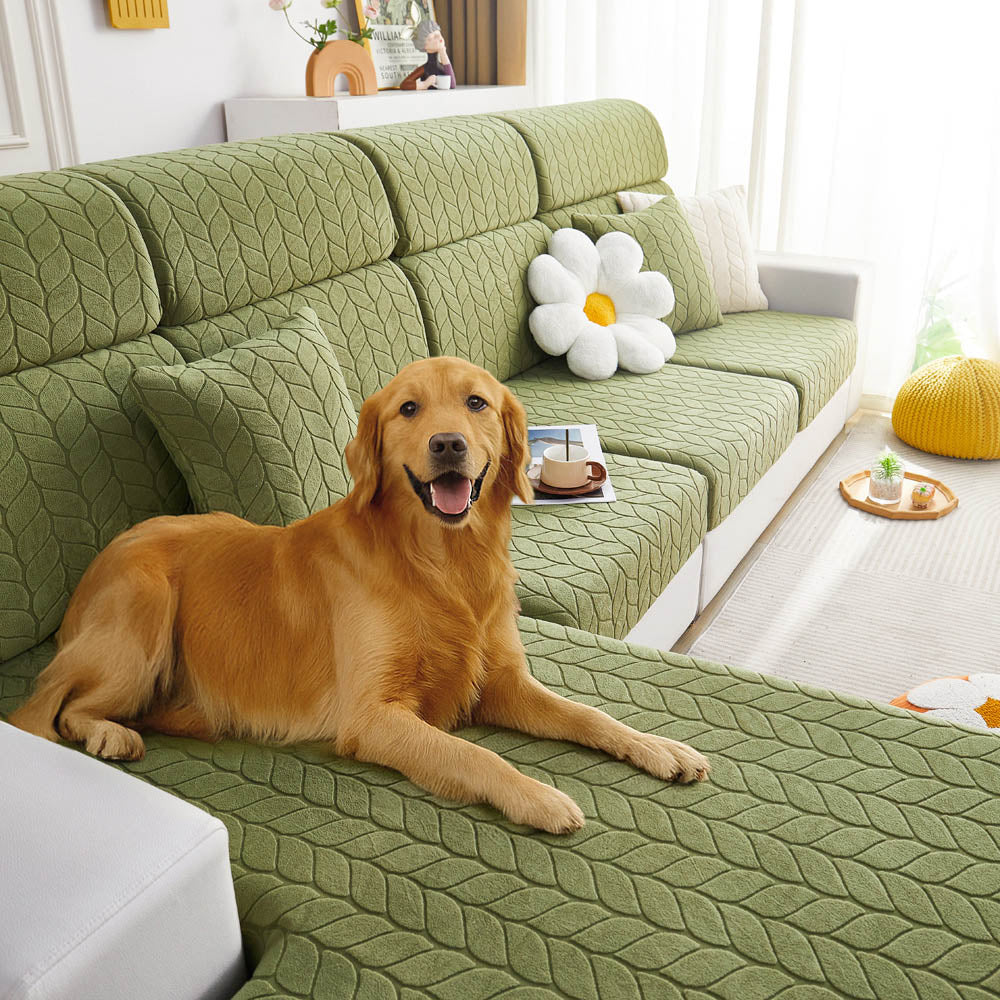 Wheat Leaf Texture All-Season Universal Elastic Full Protection Magic Couch Cover, Green - Seat Cover-S(1 pc)