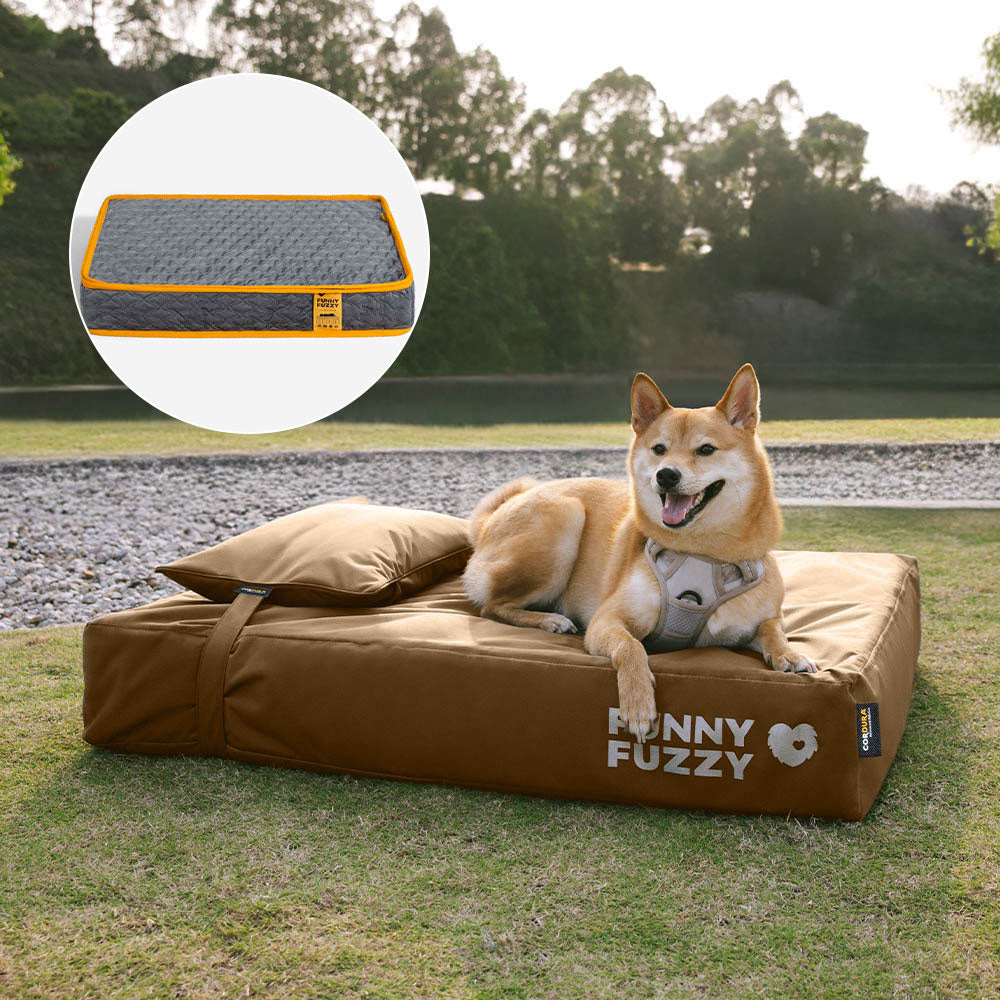 CorduraTech Waterproof Anti-Scratch Dog Bed Cover Or Pillow Set - EverShield, Khaki-Bed+Bed Cover+Pillow - M