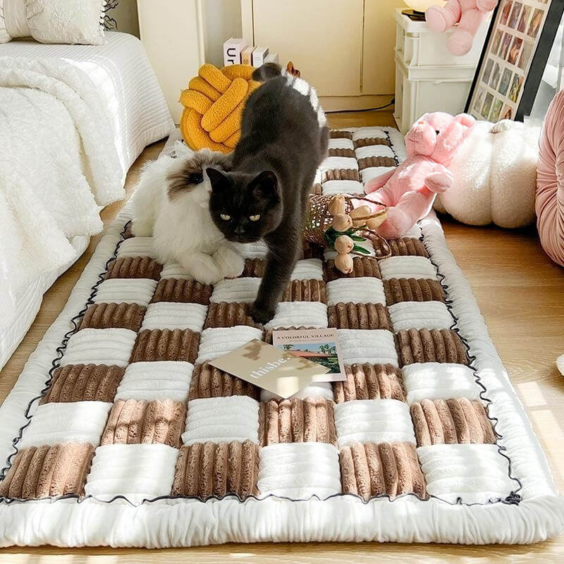 Cozy Plaid Patchwork Pet Mat Furniture Protector Couch Cover, Brown - 27.6x82.7 in
