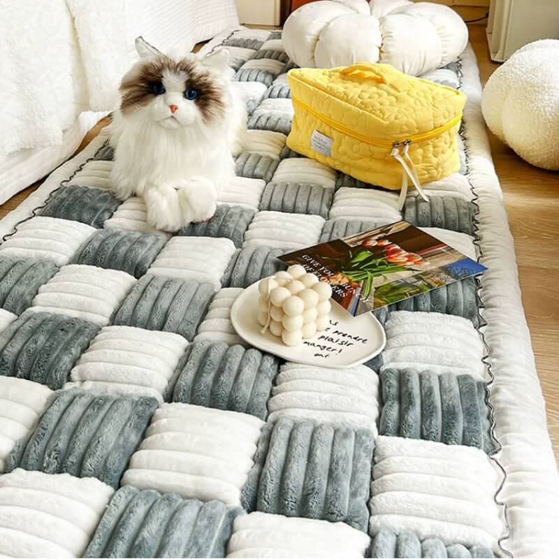 Cozy Plaid Patchwork Pet Mat Furniture Protector Couch Cover, Grayish Blue - 27.6x70.9 in