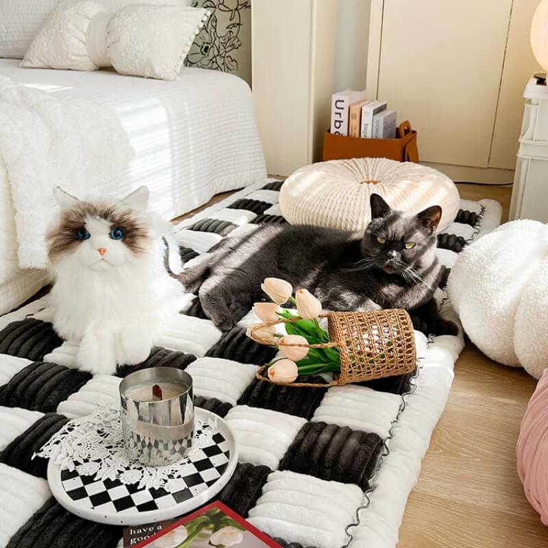 Cozy Plaid Patchwork Pet Mat Furniture Protector Couch Cover, Black - 35.4x70.9 in