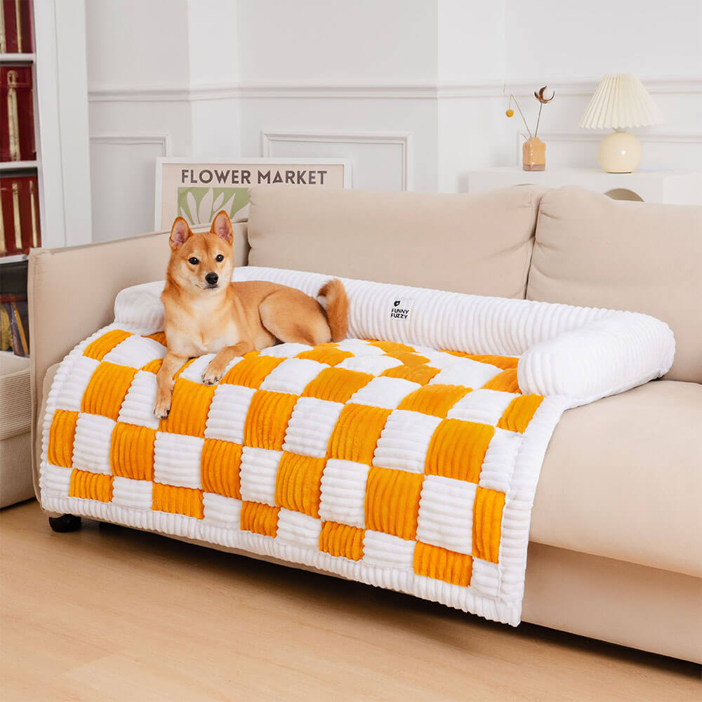 Cozy Plaid Patchwork Pet Mat Furniture Protector Couch Cover, Yellow-Pro - XL