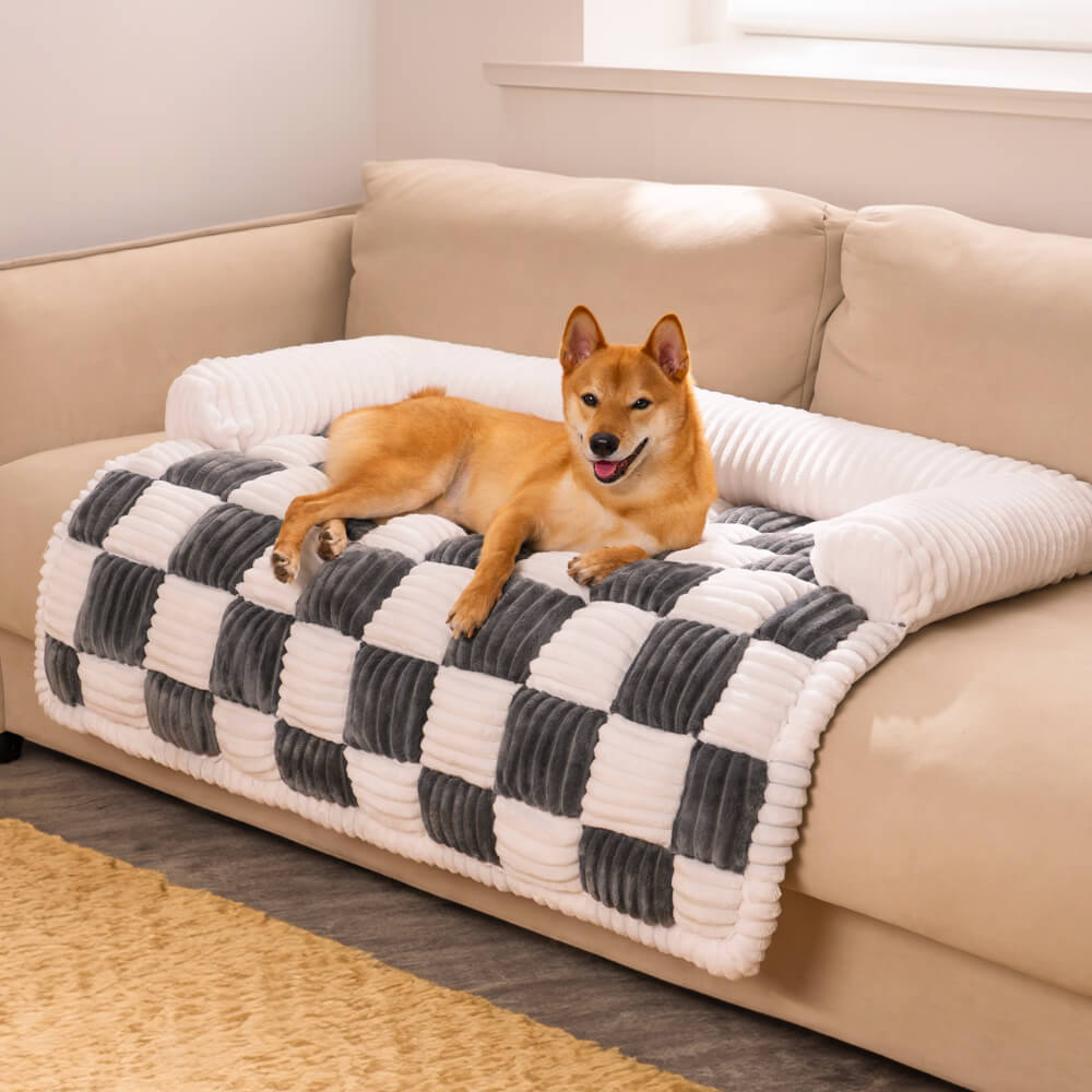 Cozy Plaid Patchwork Pet Mat Furniture Protector Couch Cover, Black-Pro - XL
