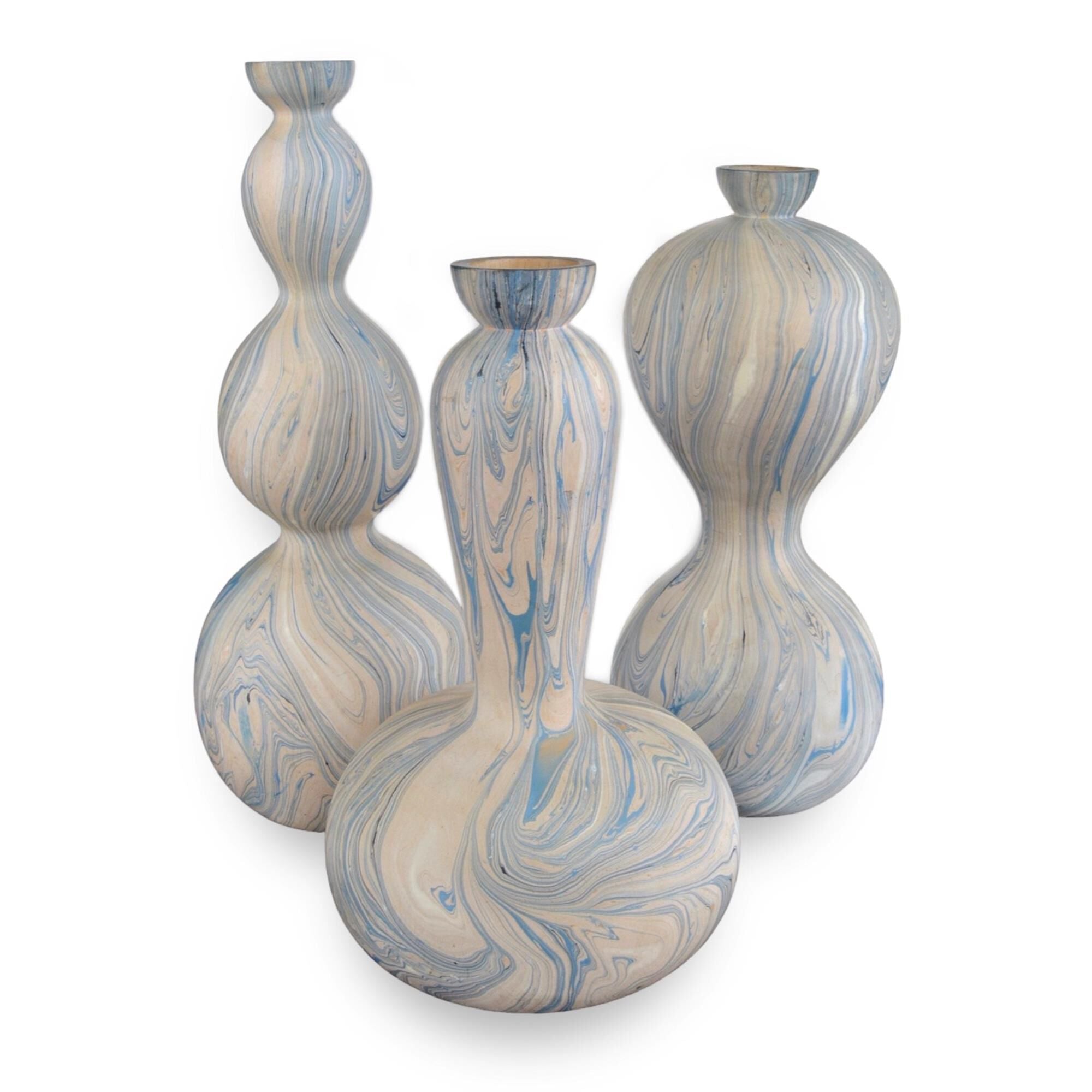 Currey and Company Calm Sea Marbleized Vase Set of 3 Vase-Urn Calm Sea - 1200-0740 - Nautical