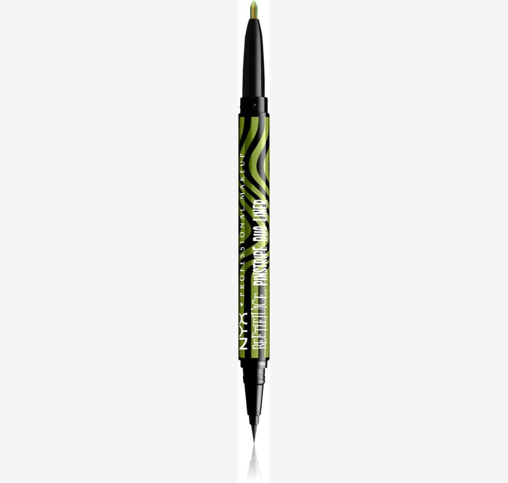 NYX Eyeliner professionnel Beetlejuice Pinstripe Duo Liner 2 en 1 couleur 03 Green Chrome 0,5 ml