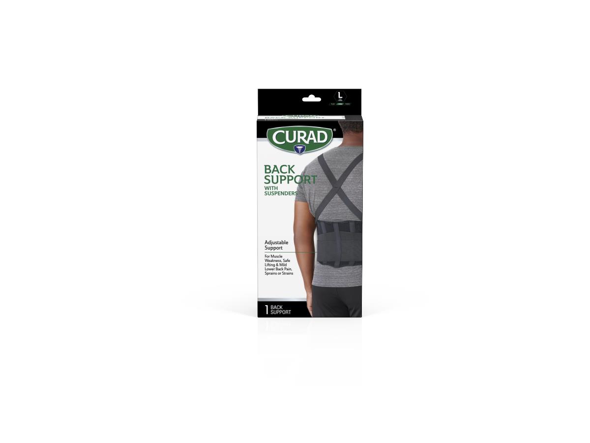 CUARD Back Support with Suspenders, Black, Size L, Retail Packaging, Each