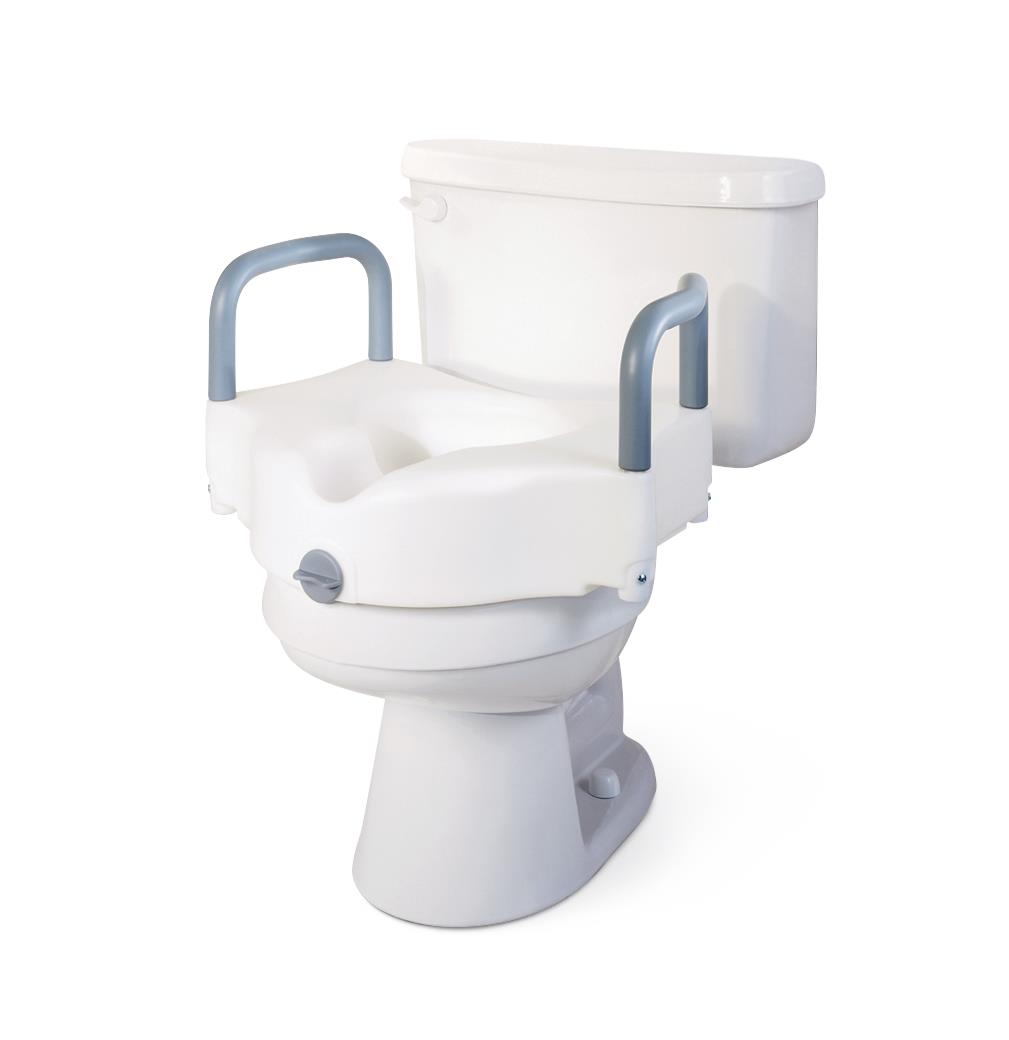 Medline 5" Raised Locking Toilet Seat, With Arms, 400 lb. Weight Capacity, Case of 1