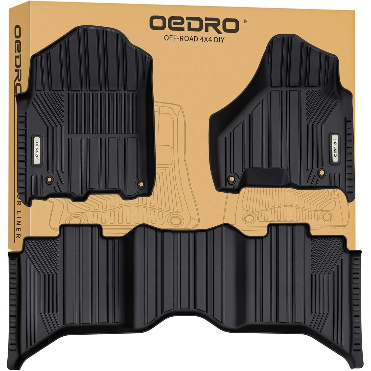 OEDRO Floor Mats Fit 2013-2018 Dodge Ram 1500-2500-3500 Crew Cab & 2019-2024 Dodge Ram 1500 Classic Crew Cab, TPE All Weather Car Mats for Ram 1st, 2n