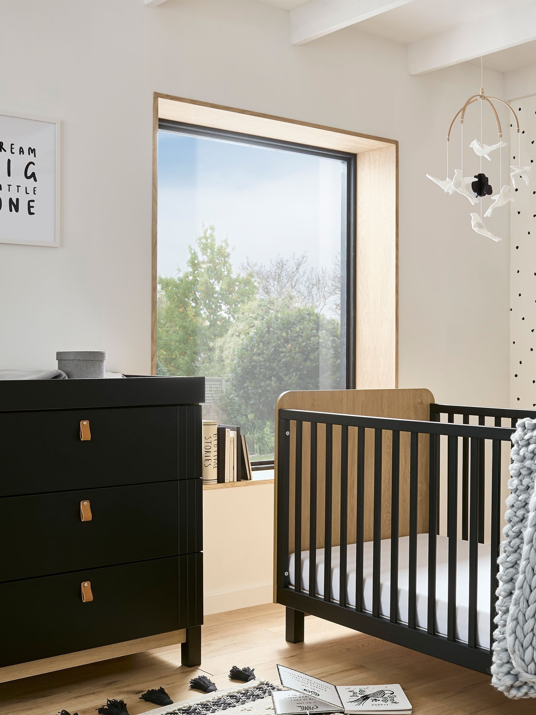 Cuddleco Rafi Oak and Black 2 Piece Nursery Furniture Set ONE