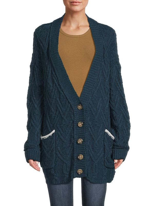 Montana Cable Knit Cardigan - Navy - L