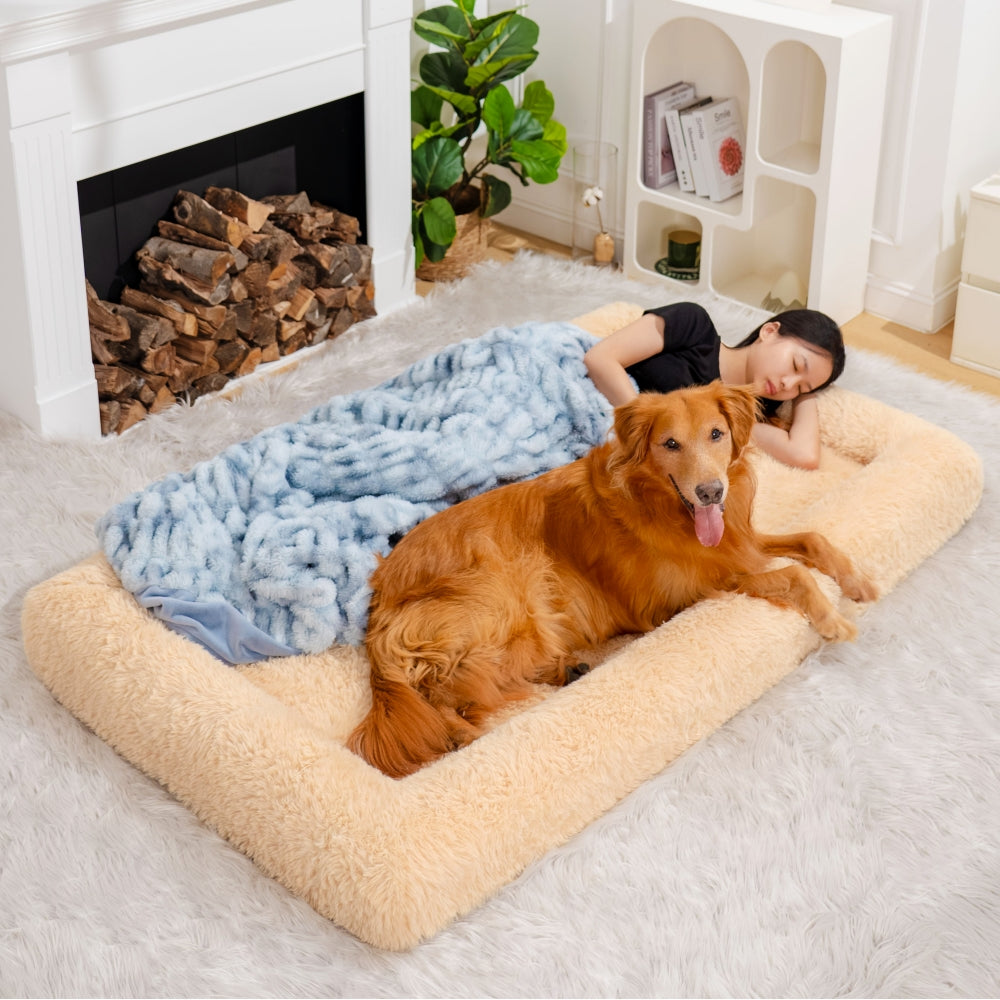 Luxury Super Large Sleep Deeper Oval Bed Human Dog Bed, Square Yellow