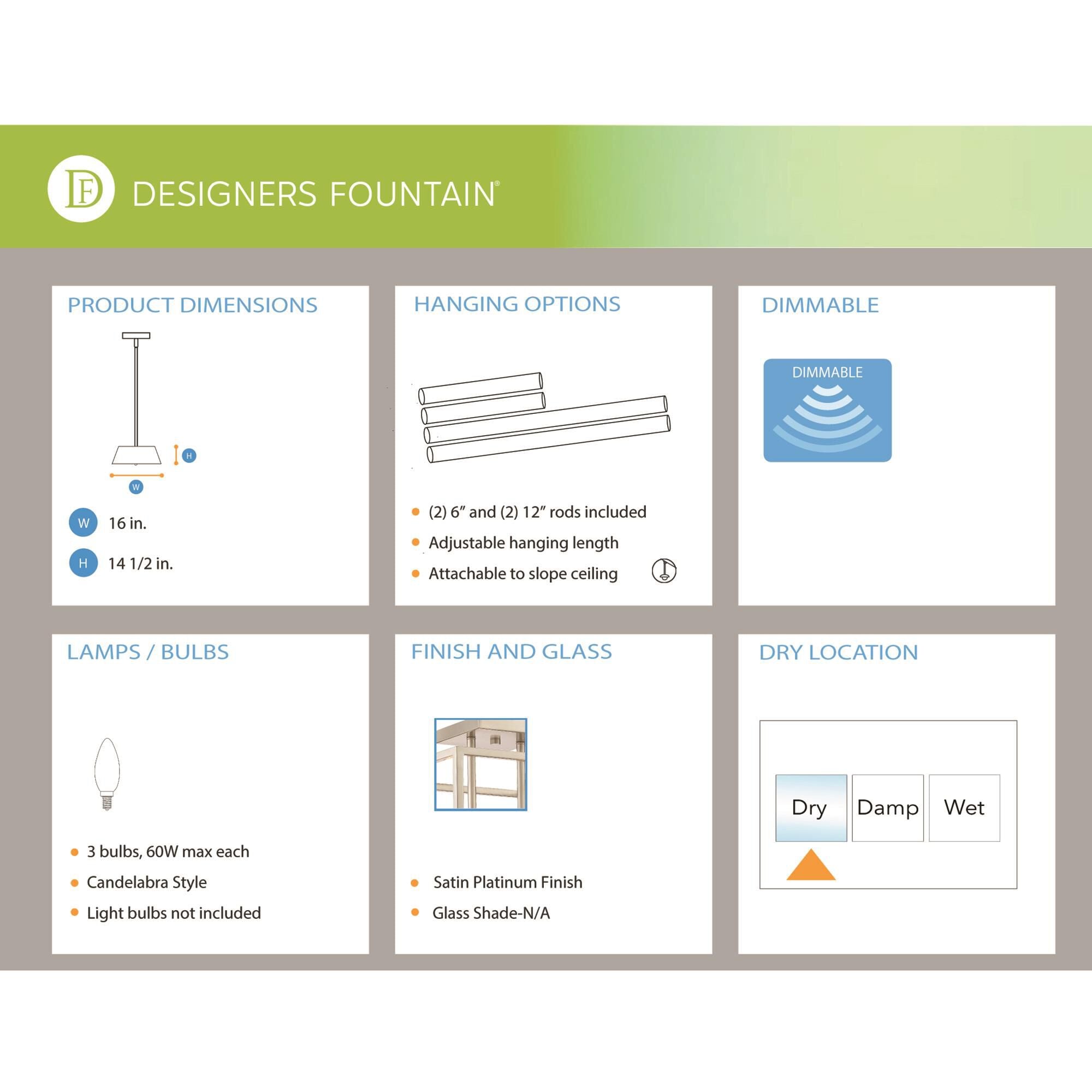 Designers Fountain Uptown 16 Inch Cage Pendant Uptown - 88483-SP - Modern Contemporary