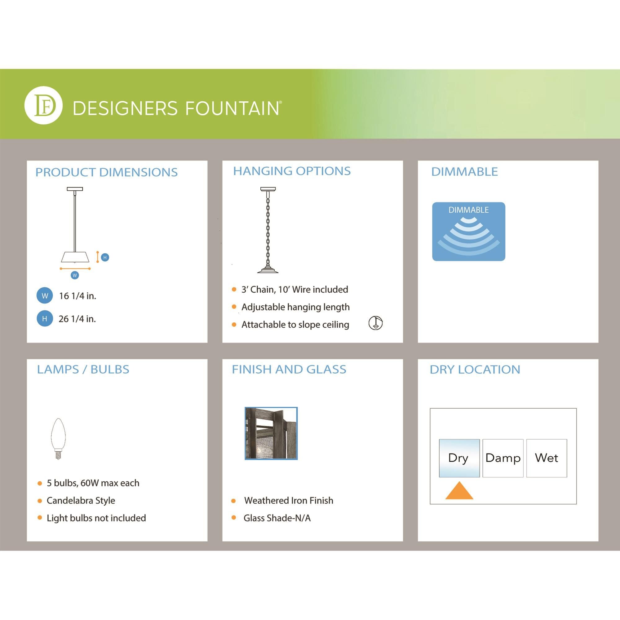 Designers Fountain Baxter 16 Inch Cage Pendant Baxter - 89355-WI - Industrial