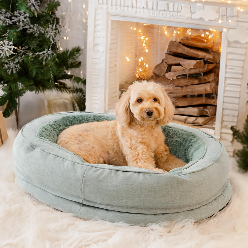 Dog Bed - Donut, Fuzzy Green - XL